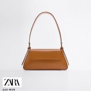 ZARA Minimalist Shoulder Bag With Flap brown